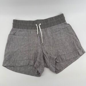 Athleta Gray 100% Linen Drawstring Cuffed Cabo Shorts Womens Size 6